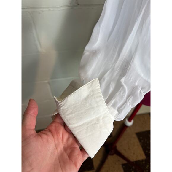 blouse button front sheer sleeves oversized collar - Picture 3 of 10